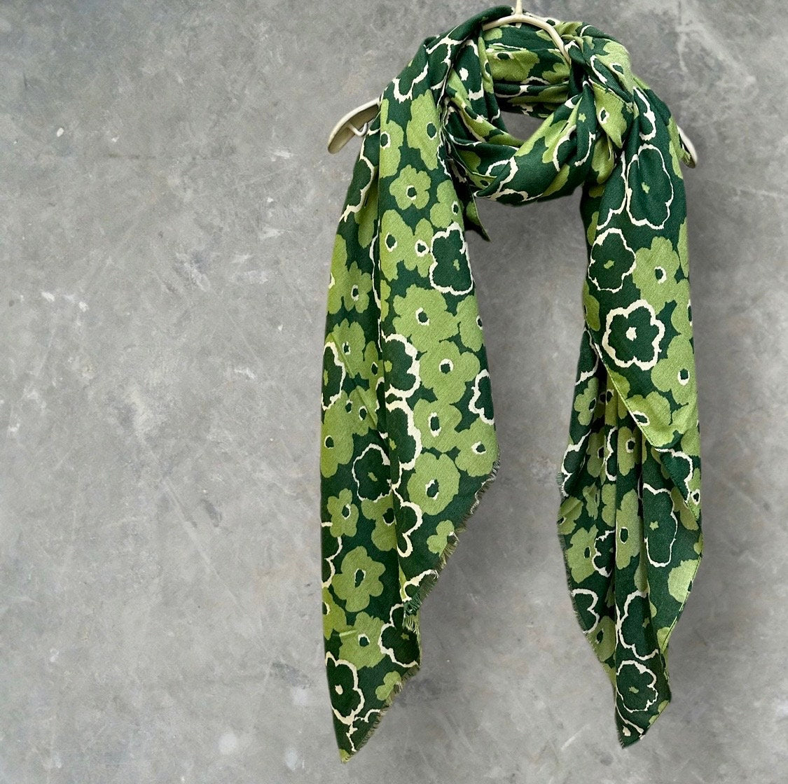 Sketched Poppy Pattern Green Scarf/Cotton Blend Scarf/Summer Autumn Winter Scarf/Scarf Women/Gifts For Her Birthday Christmas