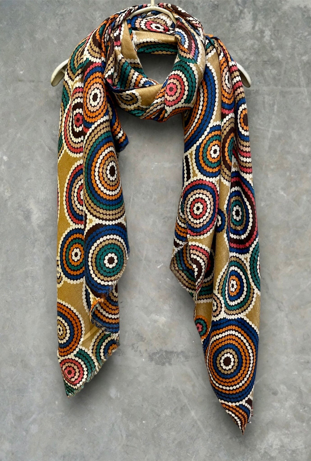 Cercular Dots Pattern In Brown Cotton Blend Scarf