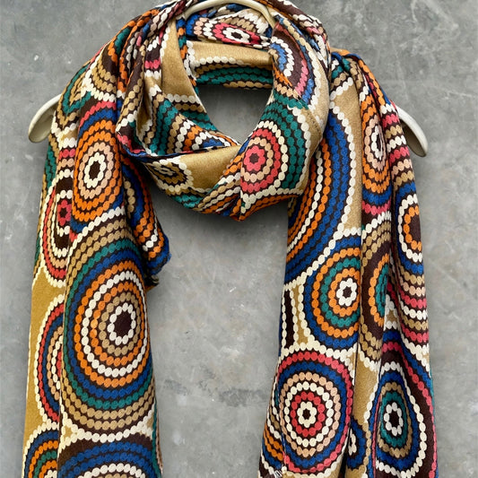 Cercular Dots Pattern Brown Scarf/Cotton Blend Scarf/Summer Autumn Winter Scarf/Scarf Women/Gifts For Her Birthday Christmas