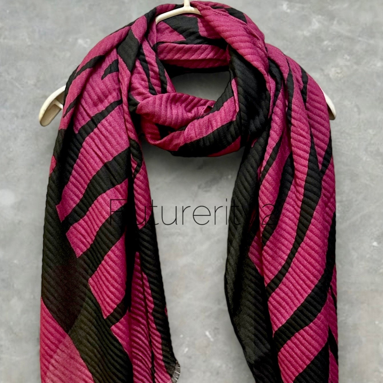 Zebra Stripes Pattern Scarf in Pink and Purple.Versatile Cotton Blend for Summer,Autumn and Winter.Perfect for Her Birthday or Christmas.