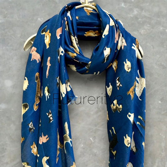 Dogs Pattern Blue Scarf – A Versatile Gift for Mom, Her, and Any Occasion