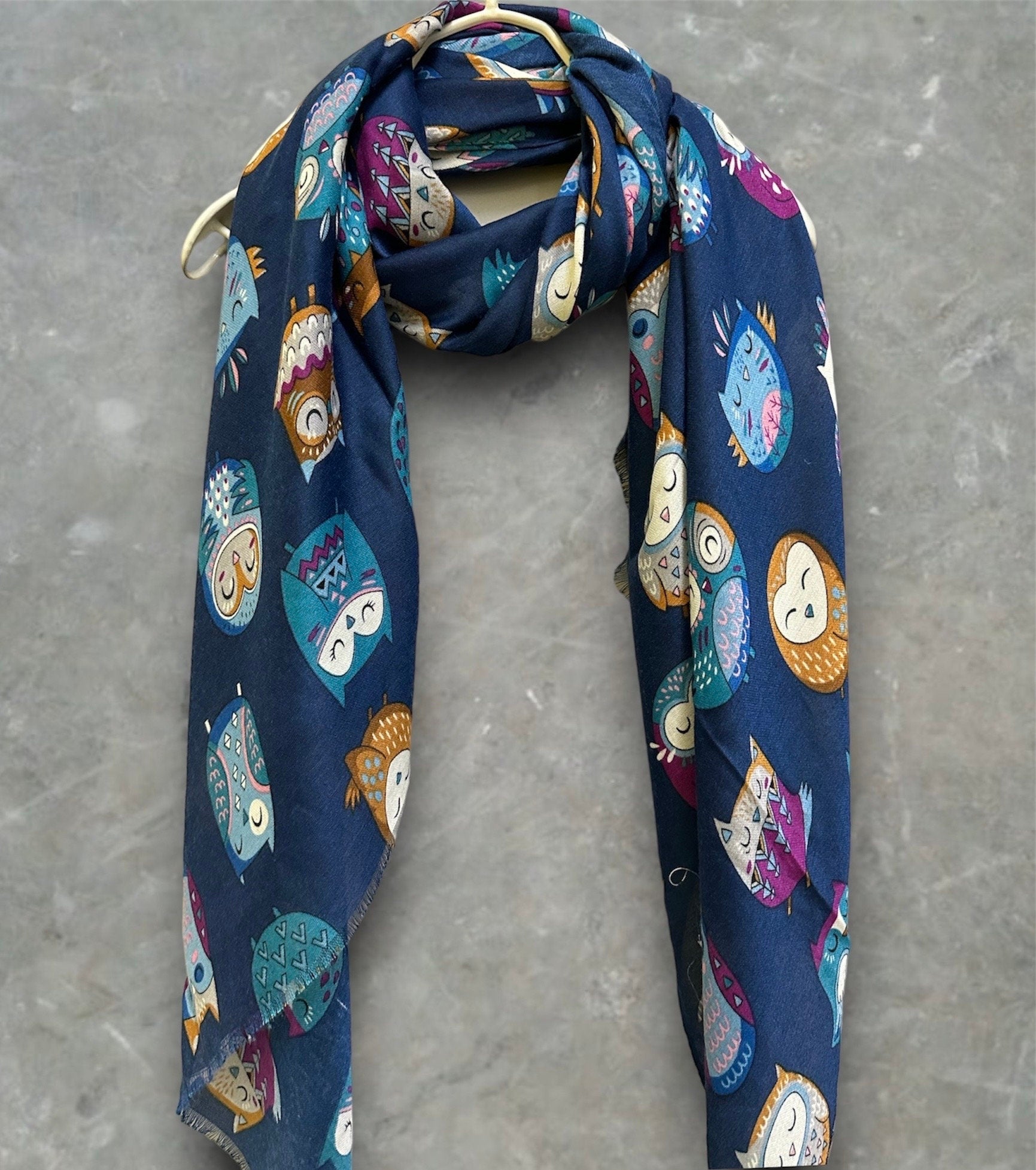 Charming Owls Pattern Blue Scarf – Perfect All-Season Gift for Mom and Her