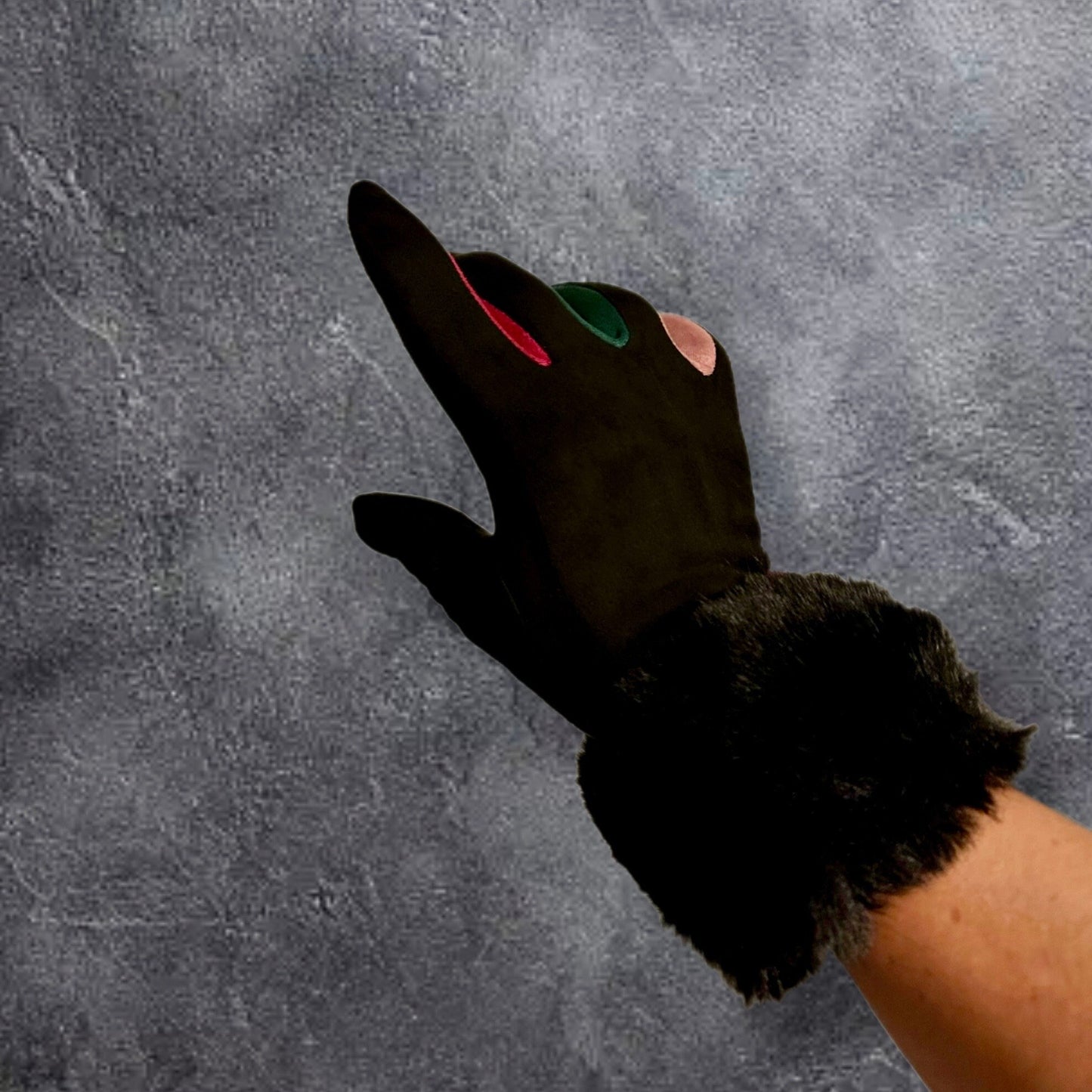 Black Suede Gloves with Faux Fur,Winter Gloves,Stretch Suede Fabric Women Gloves,Great Gifts for Mom,Her,Birthday and Christmas