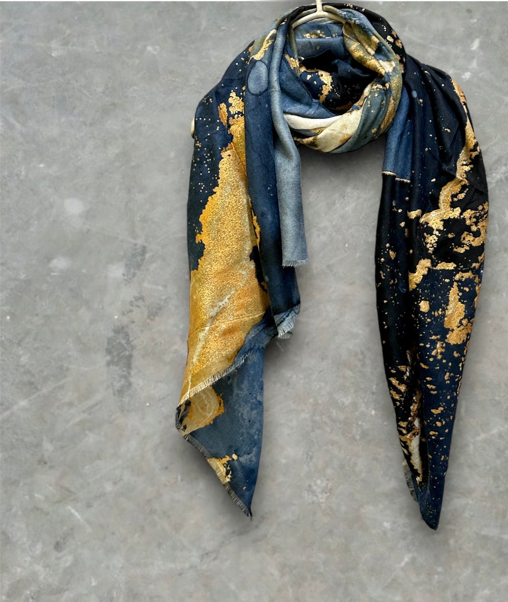Abstract Pattern With Gold Accents Blue Cotton Scarf