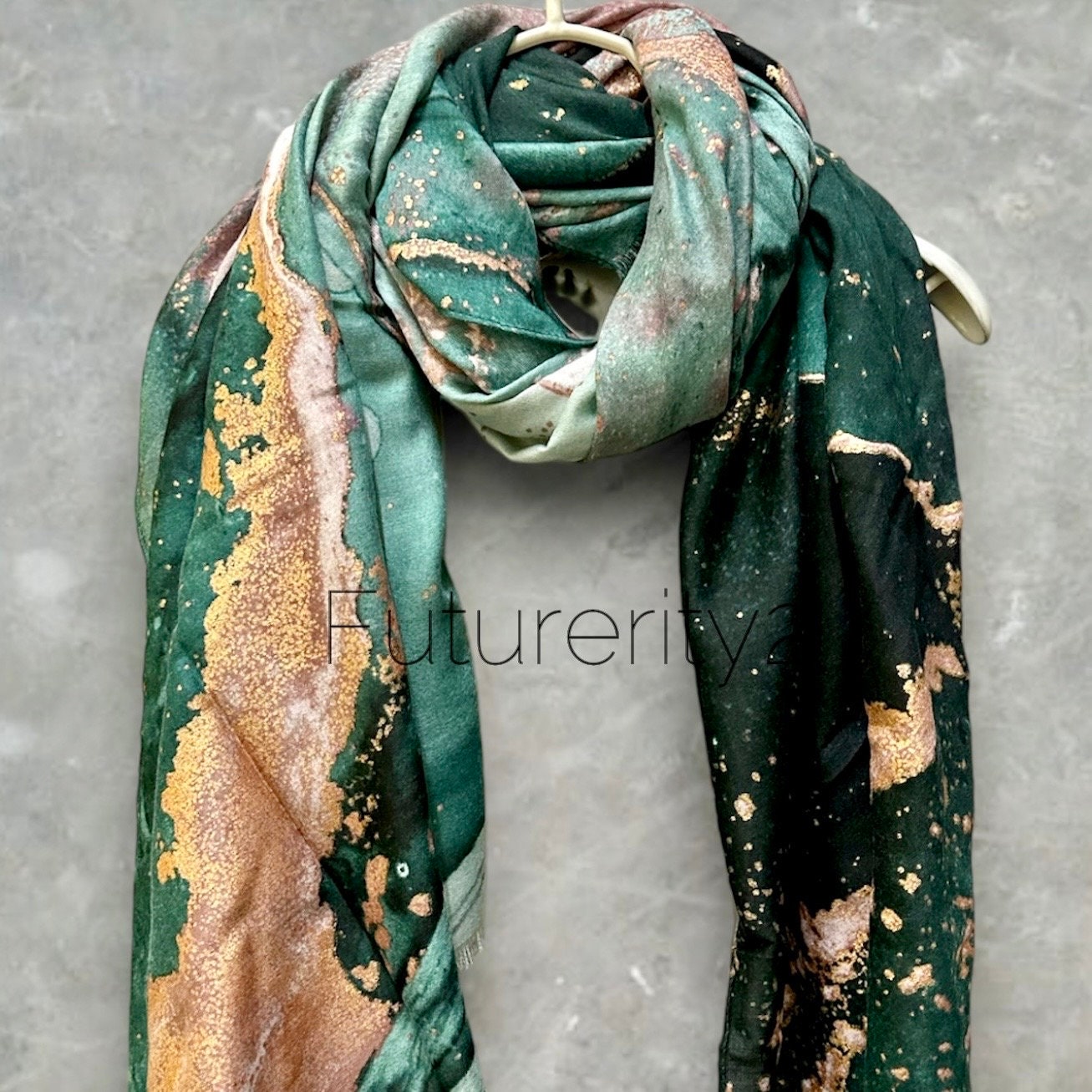 Abstract Pattern With Gold Accents Green Cotton Scarf