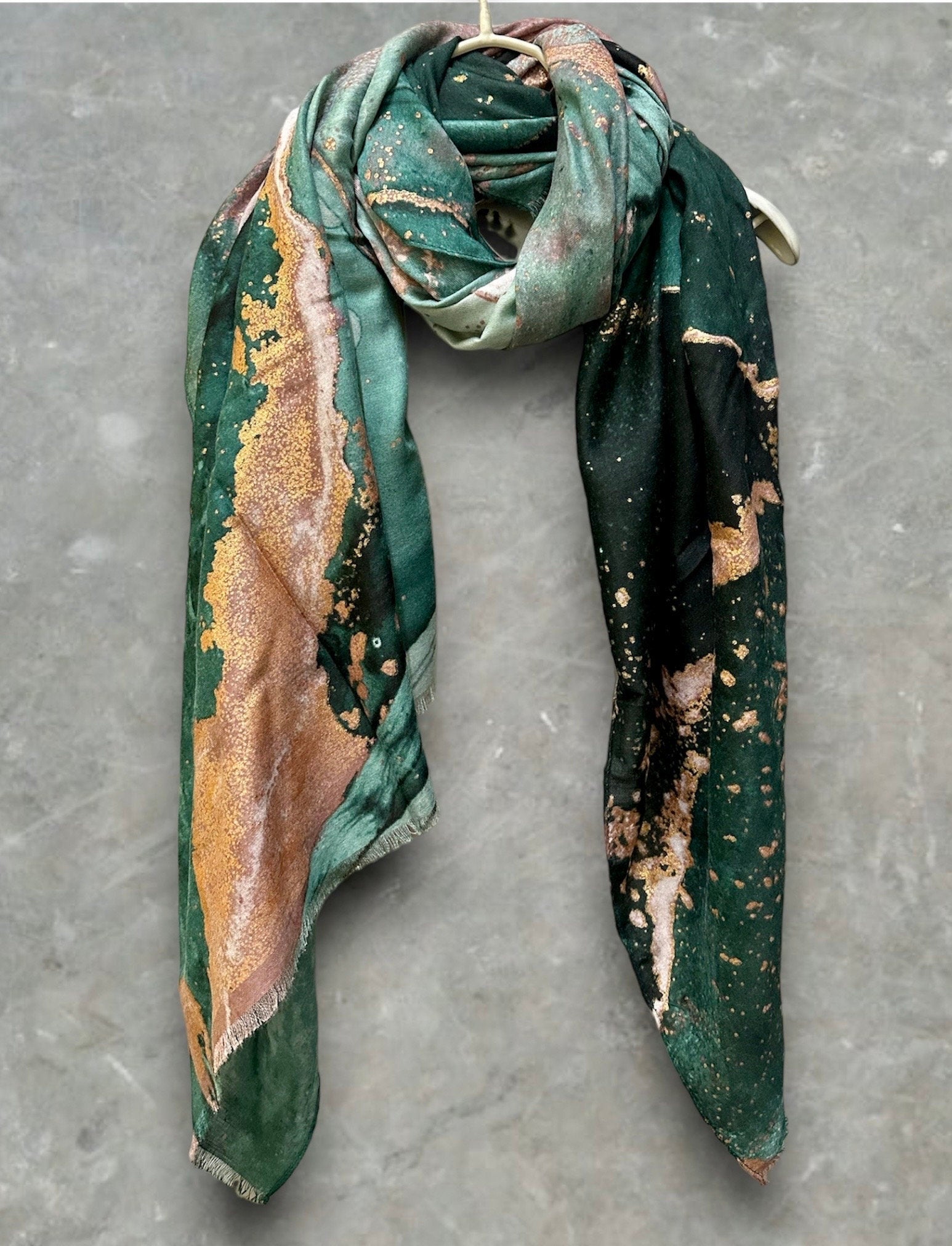 Abstract Pattern With Gold Accents Green Cotton Scarf