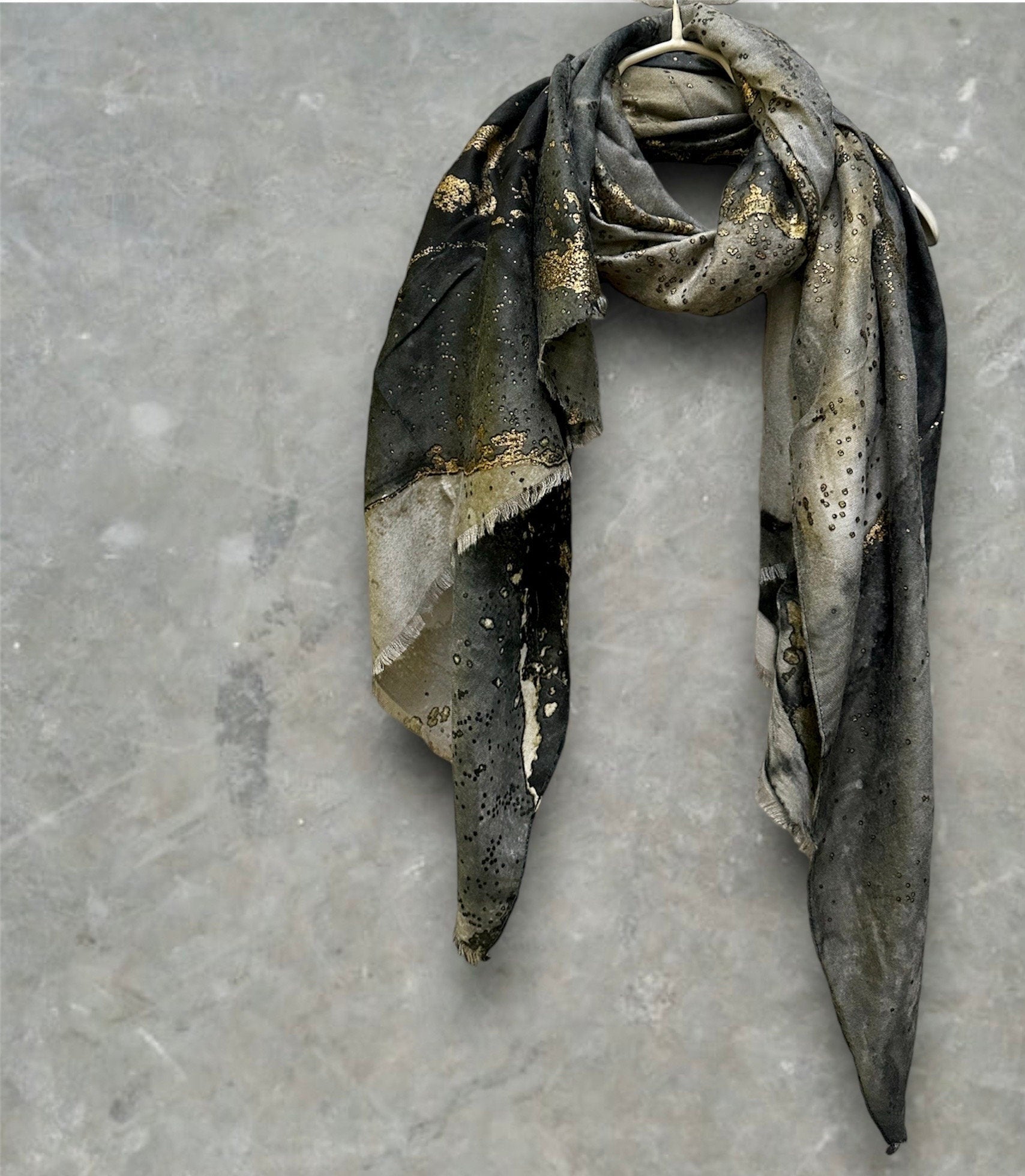 Abstract Pattern With Gold Accents Grey Cotton Scarf