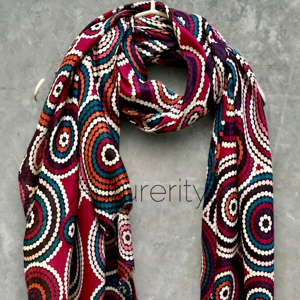 Cercular Dots Pattern In Maroon Red Cotton Blend Scarf