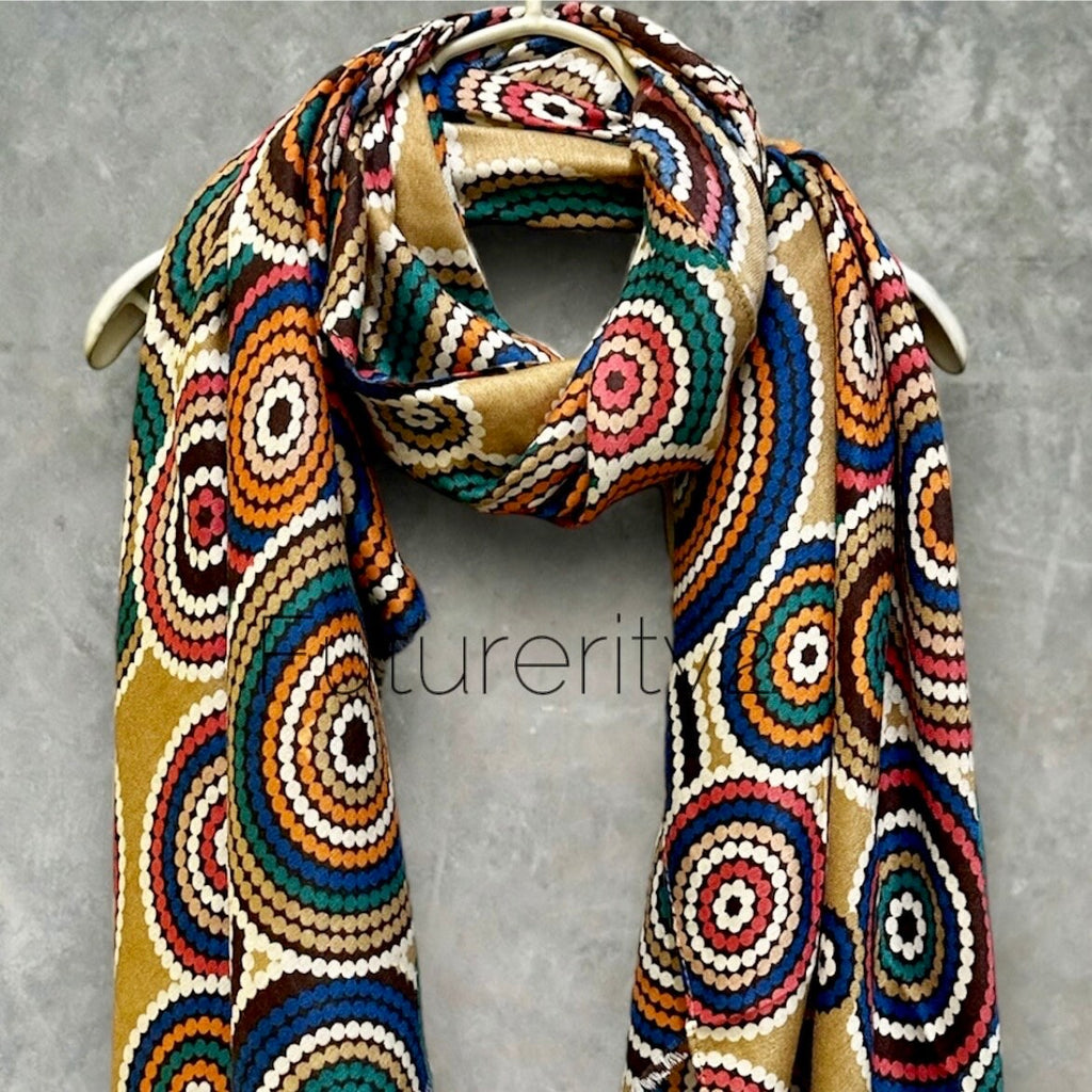 Cercular Dots Pattern In Brown Cotton Blend Scarf