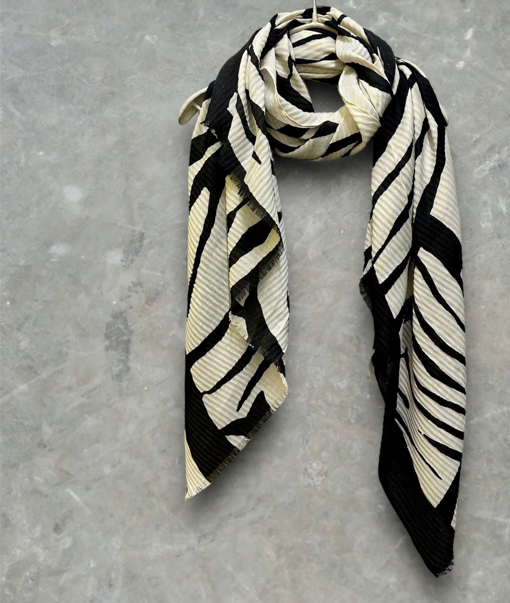 Geo Zebra Stripes Pattern Black And White Scarf