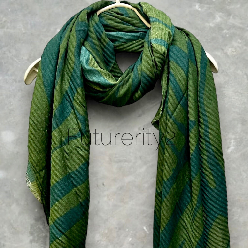 Geo Zebra Stripes Pattern Green Scarf/Cotton Blend Scarf