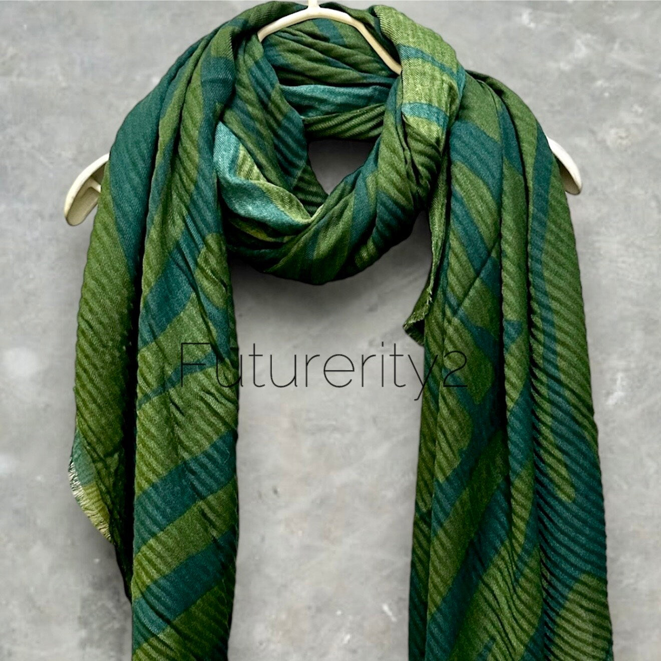 Geo Zebra Stripes Pattern Green Scarf/Cotton Blend Scarf