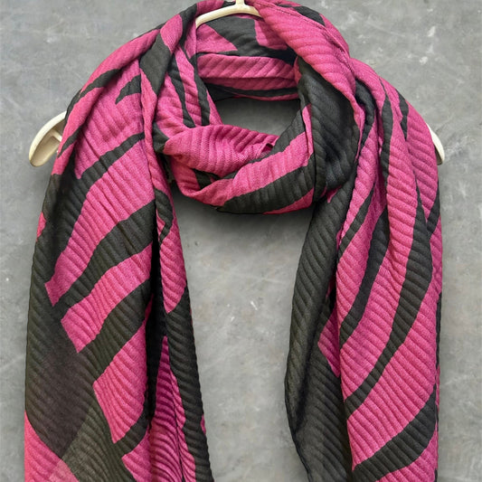 Zebra Stripes Pattern Scarf in Pink and Purple.Versatile Cotton Blend for Summer,Autumn and Winter.Perfect for Her Birthday or Christmas.