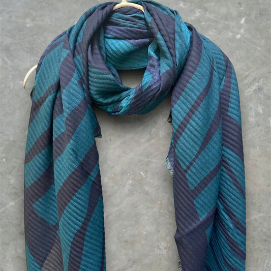 Zebra Stripes Pattern Teal Blue Cotton Blend Scarf for Women/Summer Autumn Winter Scarf/Gifts For Her Birthday and Christmas