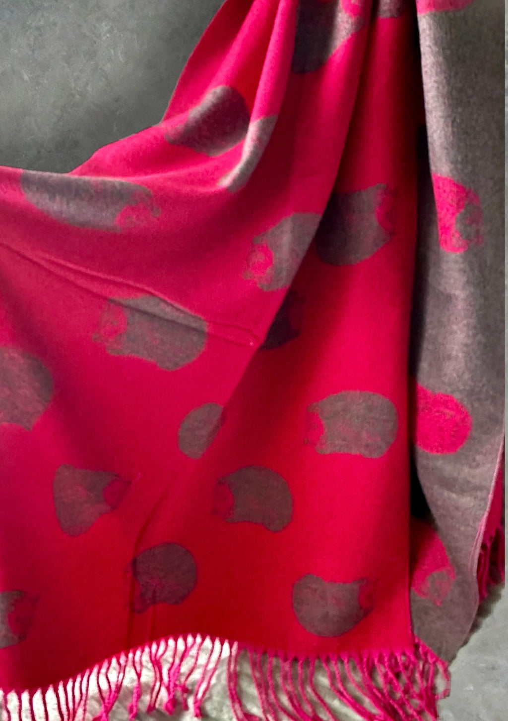 Hedgehog Fuchsia Pink/Grey Double-Sided Cashmere Blend Scarf.