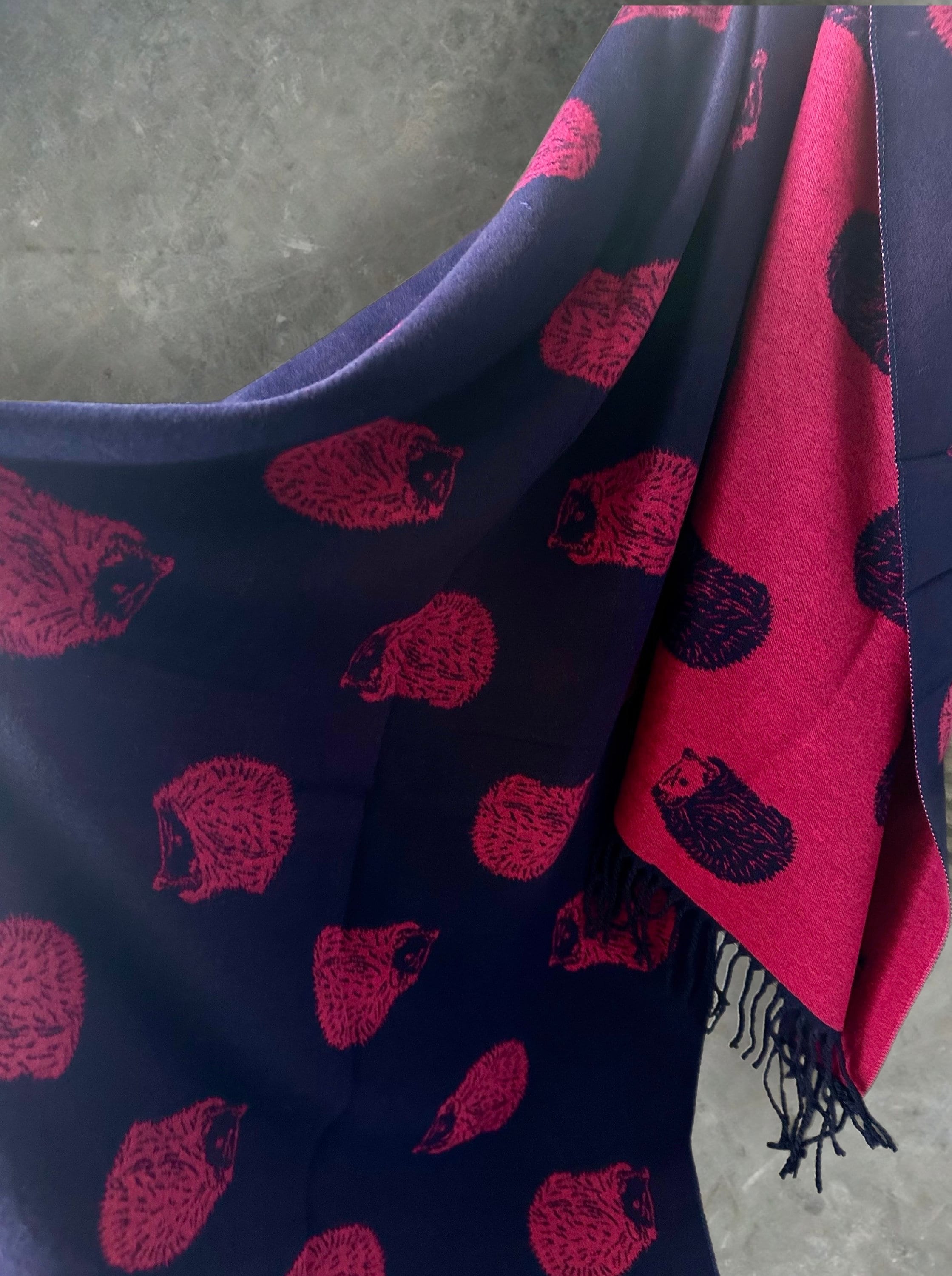 Adorable hedgehog Double-sided Cashmere Blend Scarf in Fuchsia Blue and Pink
