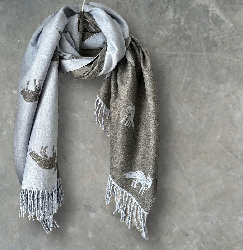 Fox’s Scarf in Light Blue and Grey Double-sided Cashmere Blend Scarf