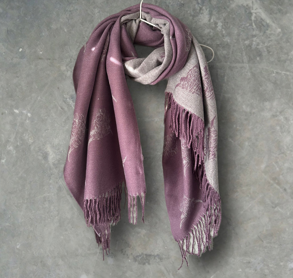 Highland Cattle Scarf in Purple and Grey Double-sided Cashmere Blend Scarf