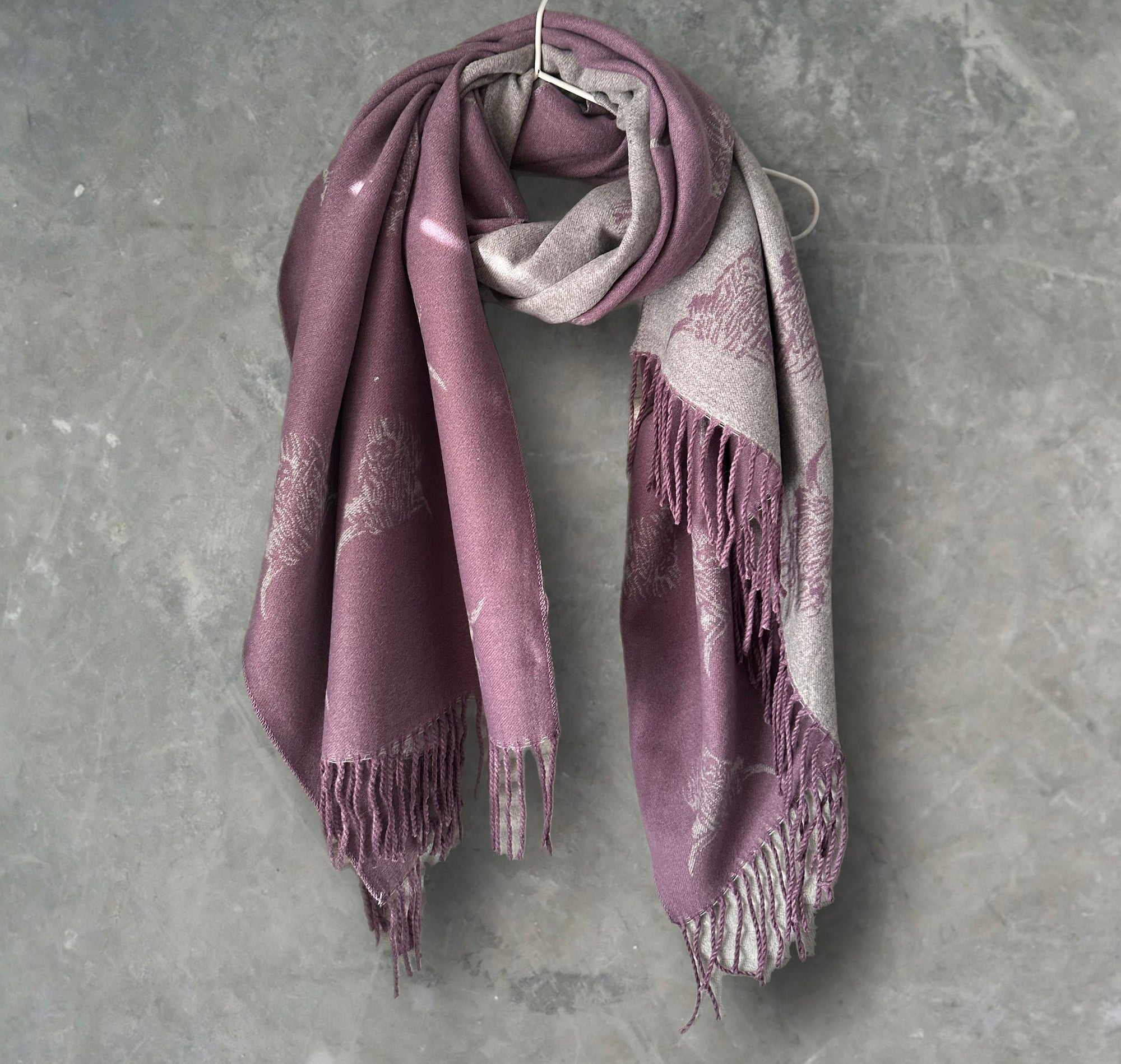 Highland Cattle Scarf in Purple and Grey Double-sided Cashmere Blend Scarf
