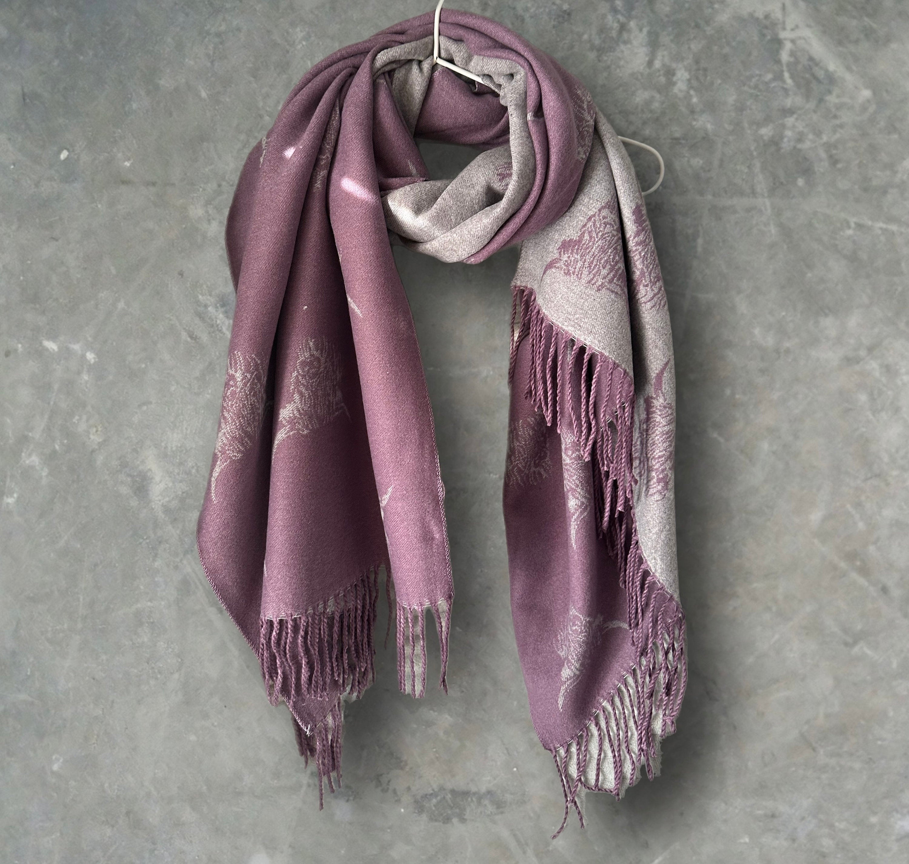 Highland Cattle Scarf in Purple and Grey Double-sided Cashmere Blend Scarf