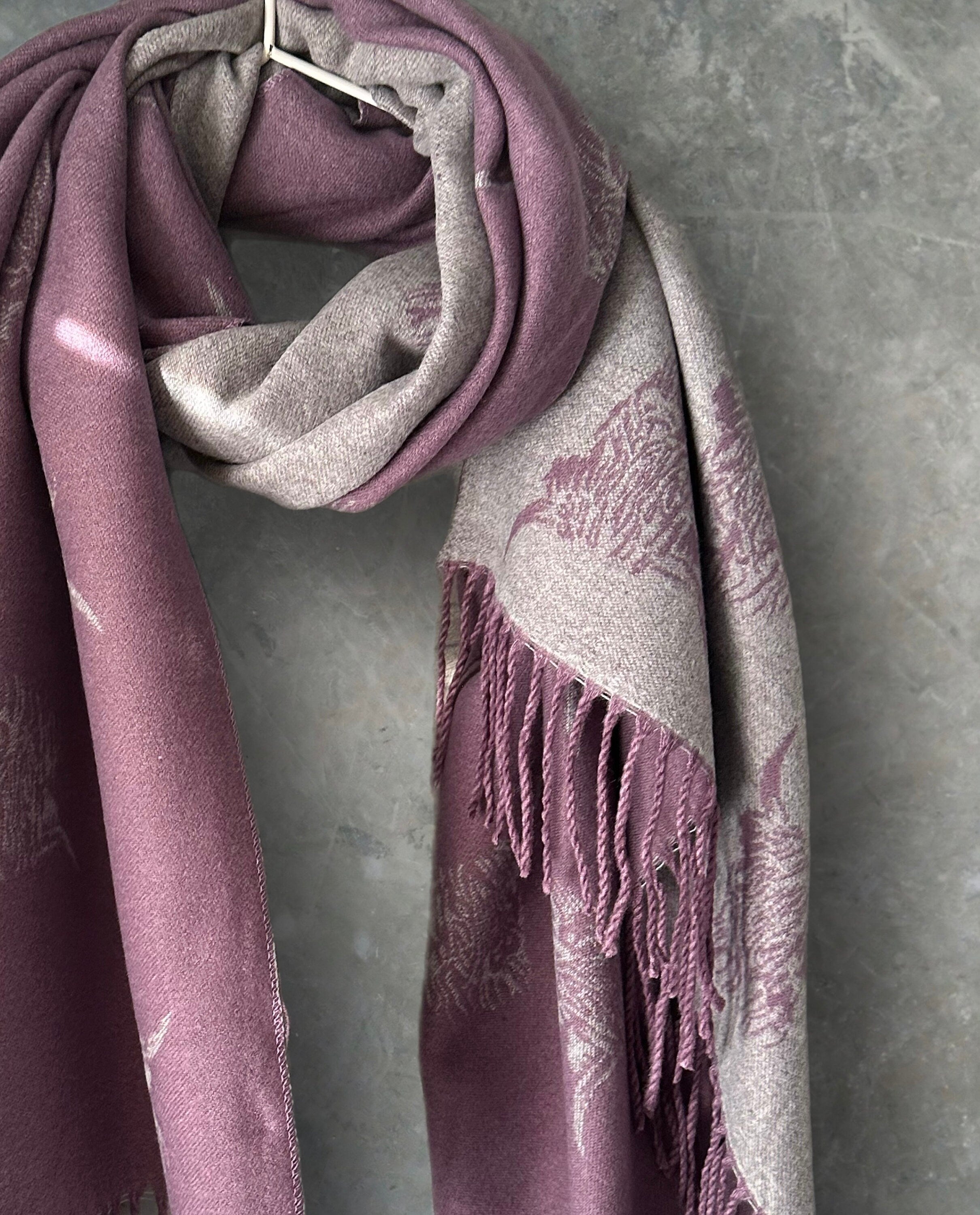 Highland Cattle Scarf in Purple and Grey Double-sided Cashmere Blend Scarf