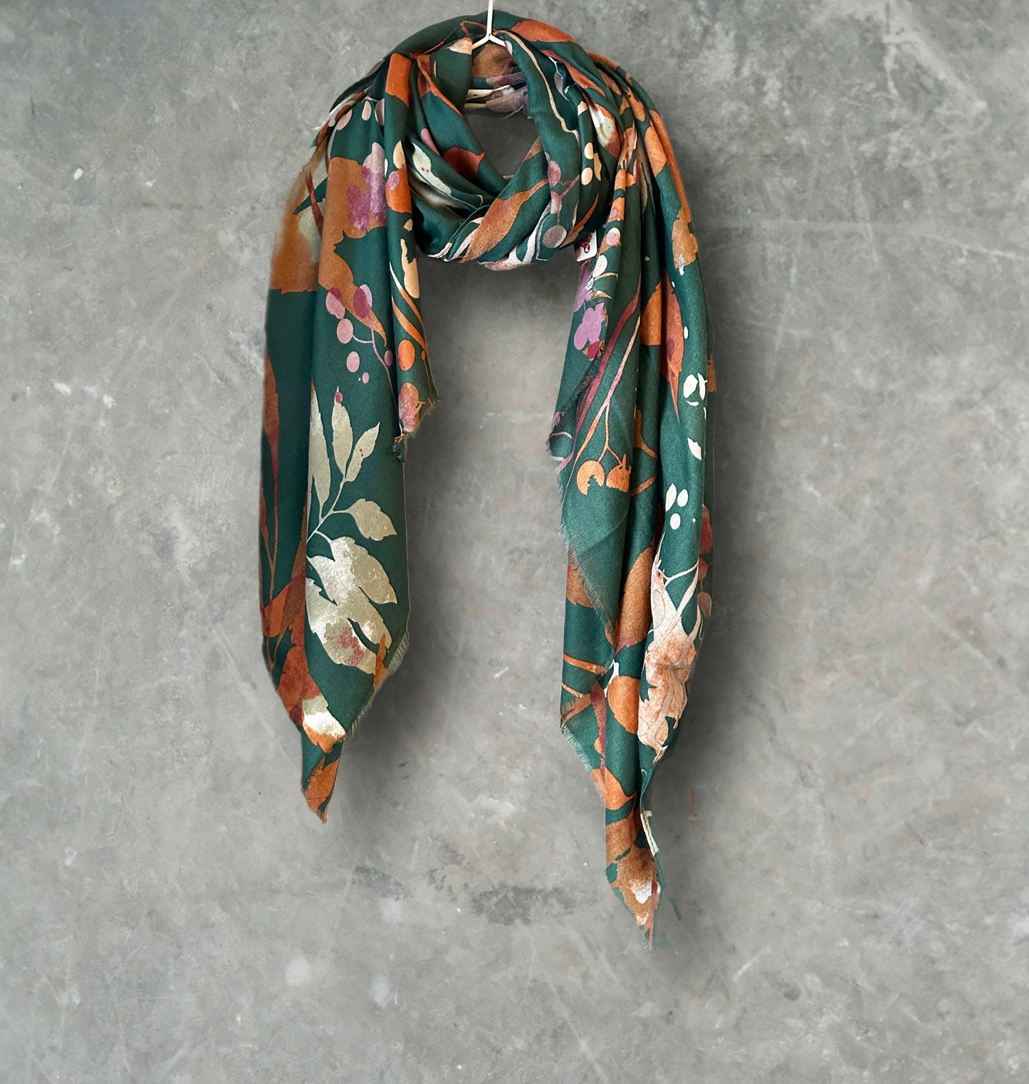 Watercolour Flowers Stem Green Cotton Scarf/Summer Autumn Winter Scarf/Gifts For Her Birthday, Christmas/Gifts For Mother