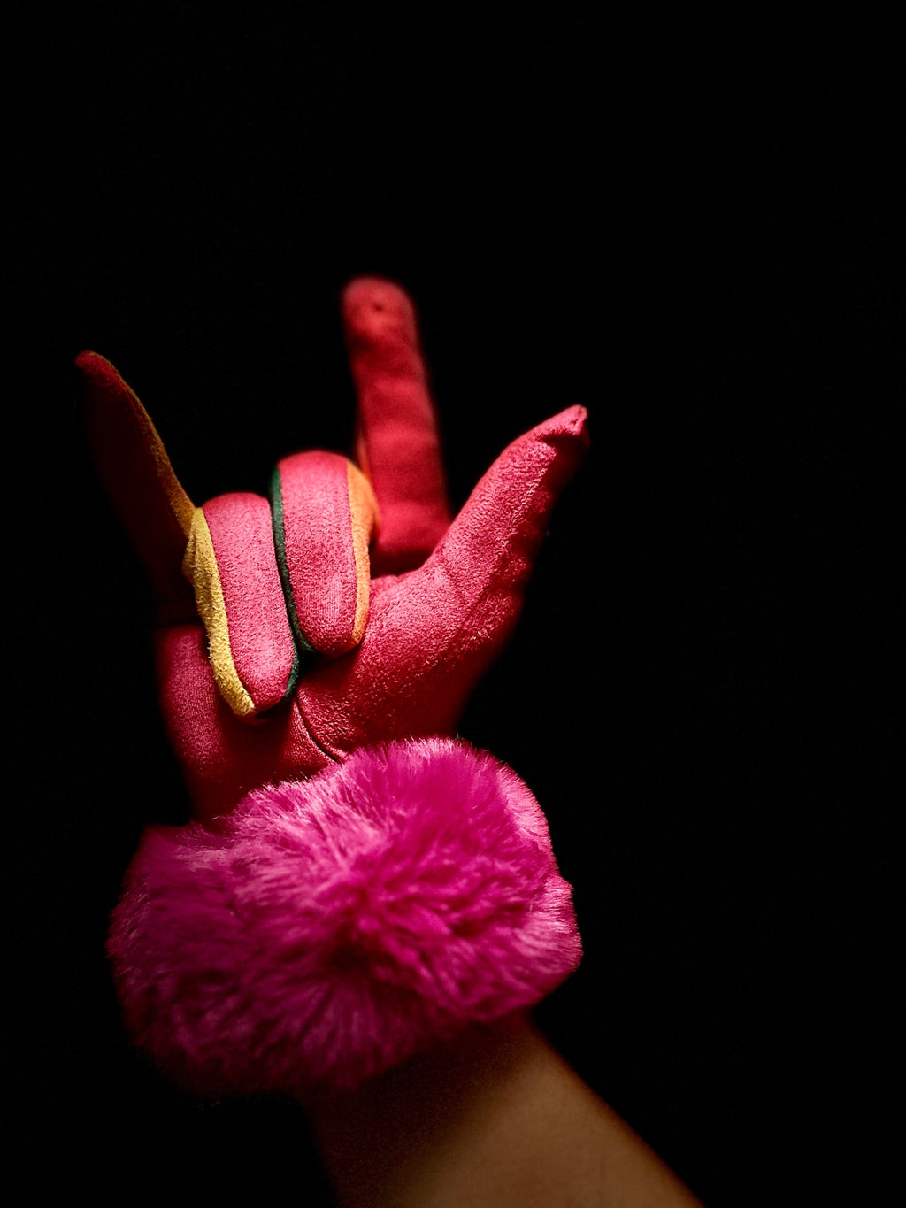 Fuchsia Pink Suede Gloves with Faux Fur,Stretch Suede Fabric