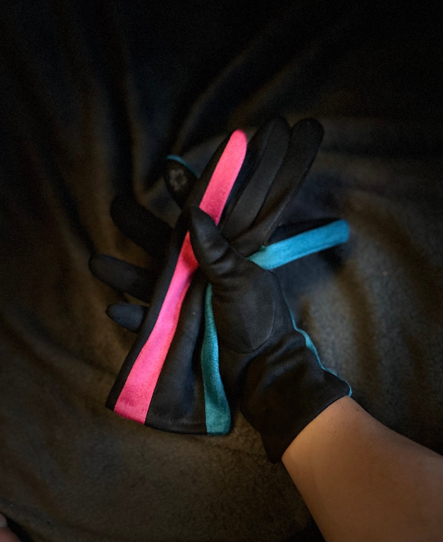 The Tri-Color Glove in Black,Blue and Pink for Women,Winter Gloves,Stretch Suede Gloves,Gifts for Mom,Her,Birthday and Christmas