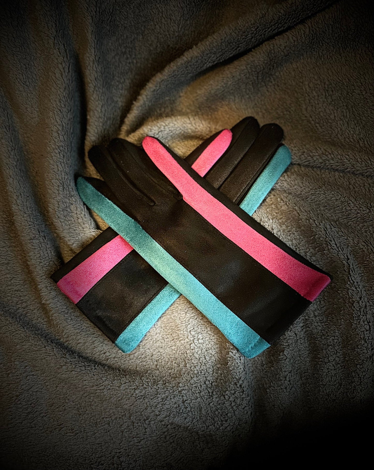 The Tri-Color Glove in Black,Blue and Pink for Women,Winter Gloves,Stretch Suede Gloves,Gifts for Mom,Her,Birthday and Christmas