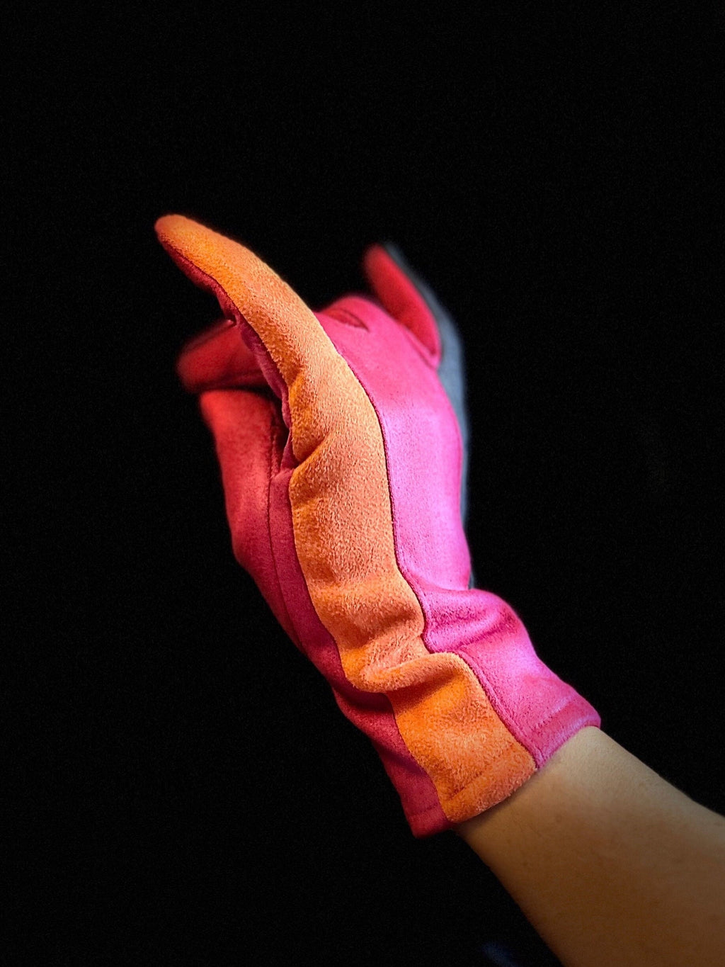 The Tri-Color Glove in Pink,Orange, and Grey