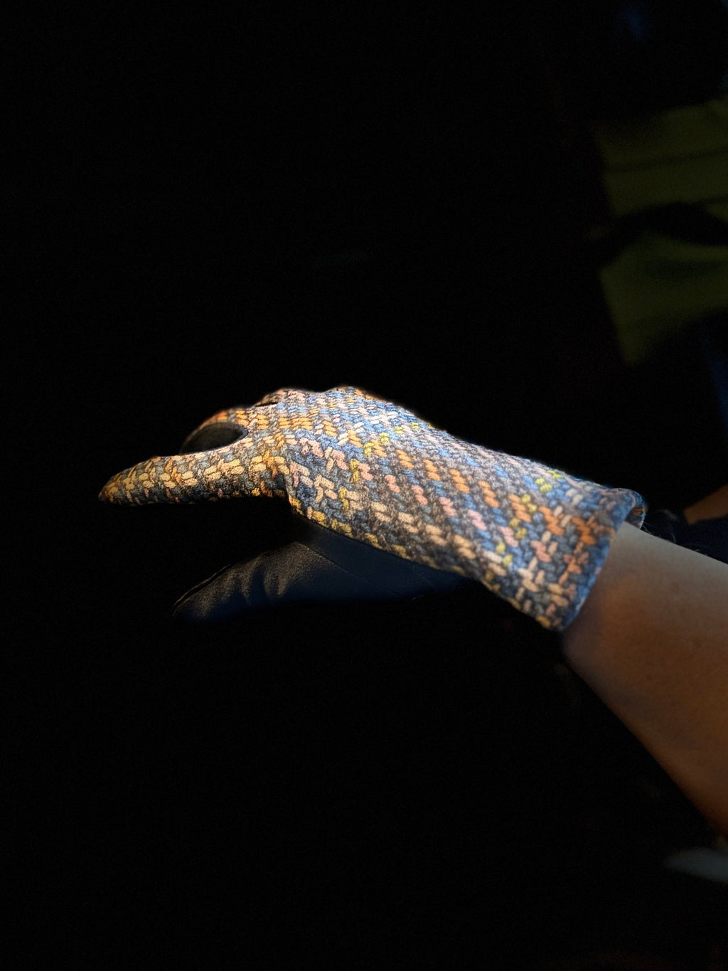 Navy Blue Glove with Tweed,Tartan Pattern for Women