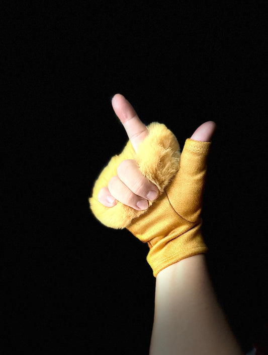 Mustard Yellow Suede Fingerless Gloves with Faux Fur details,Winter Gloves,Women Gloves,Great Gifts for Mom,Her,Birthday and Christmas