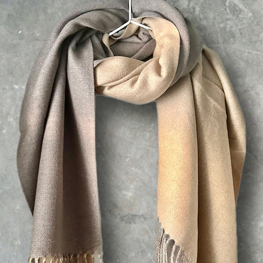 Two-Toned Beige Double-Sided Cashmere Scarf,Winter Scarf for Women,ideal Gift for Mom,Her,on Birthdays and Christmas