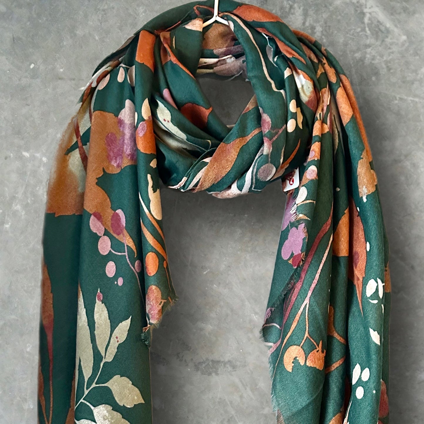 Watercolour Flowers Stem Green Cotton Scarf/Summer Autumn Winter Scarf/Gifts For Her Birthday, Christmas/Gifts For Mother