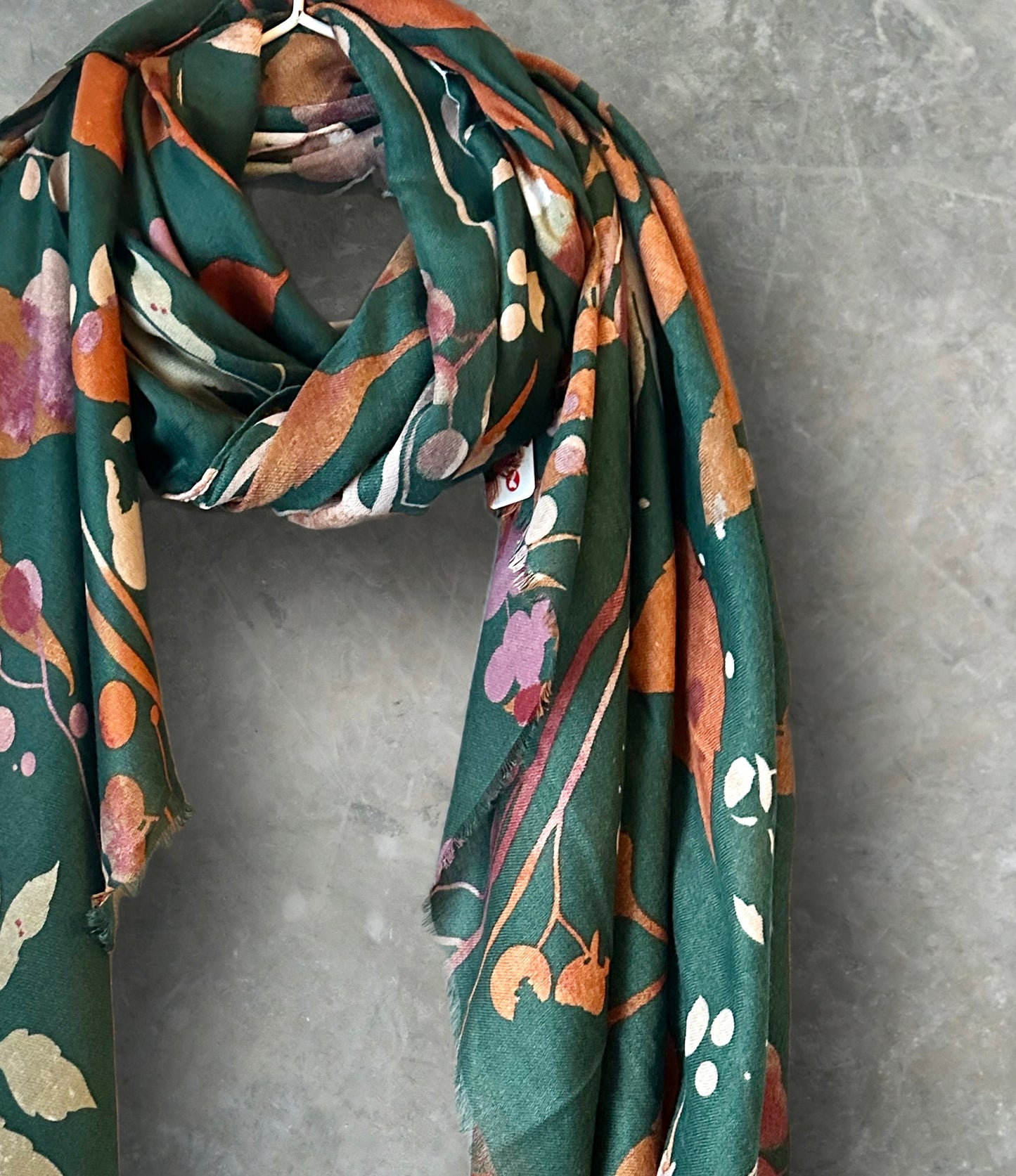 Watercolour Flowers Stem Green Cotton Scarf/Summer Autumn Winter Scarf/Gifts For Her Birthday, Christmas/Gifts For Mother