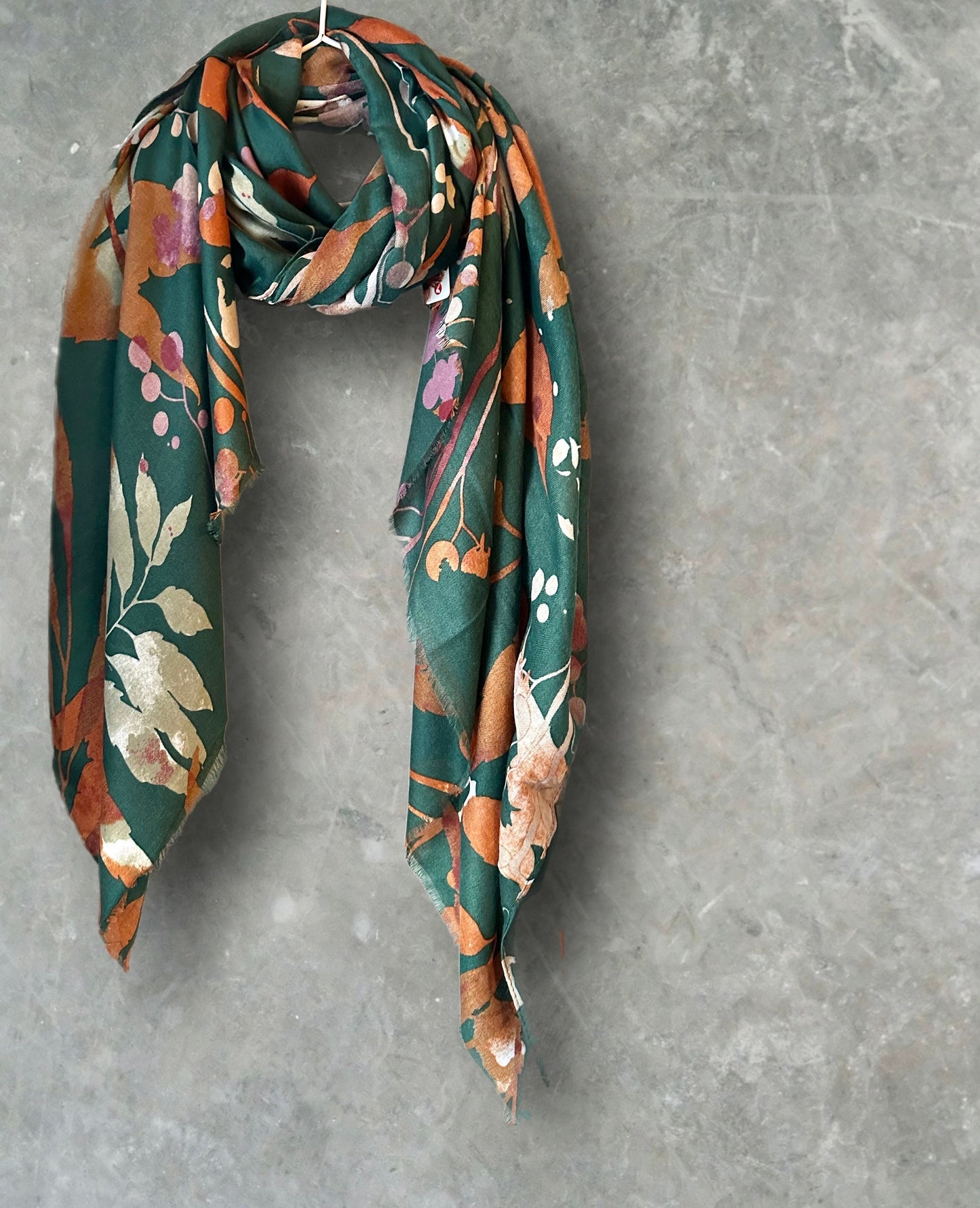 Watercolour Flowers Stem Green Cotton Scarf/Summer Autumn Winter Scarf/Gifts For Her Birthday, Christmas/Gifts For Mother