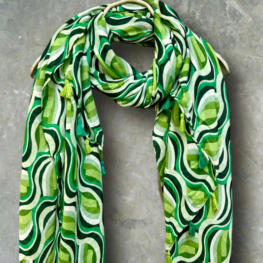 Versatile Green Scarf with Wavy Stripes,Ideal Gift for Her,Perfect for Any Season,Mother's Day,Birthday or Christmas.