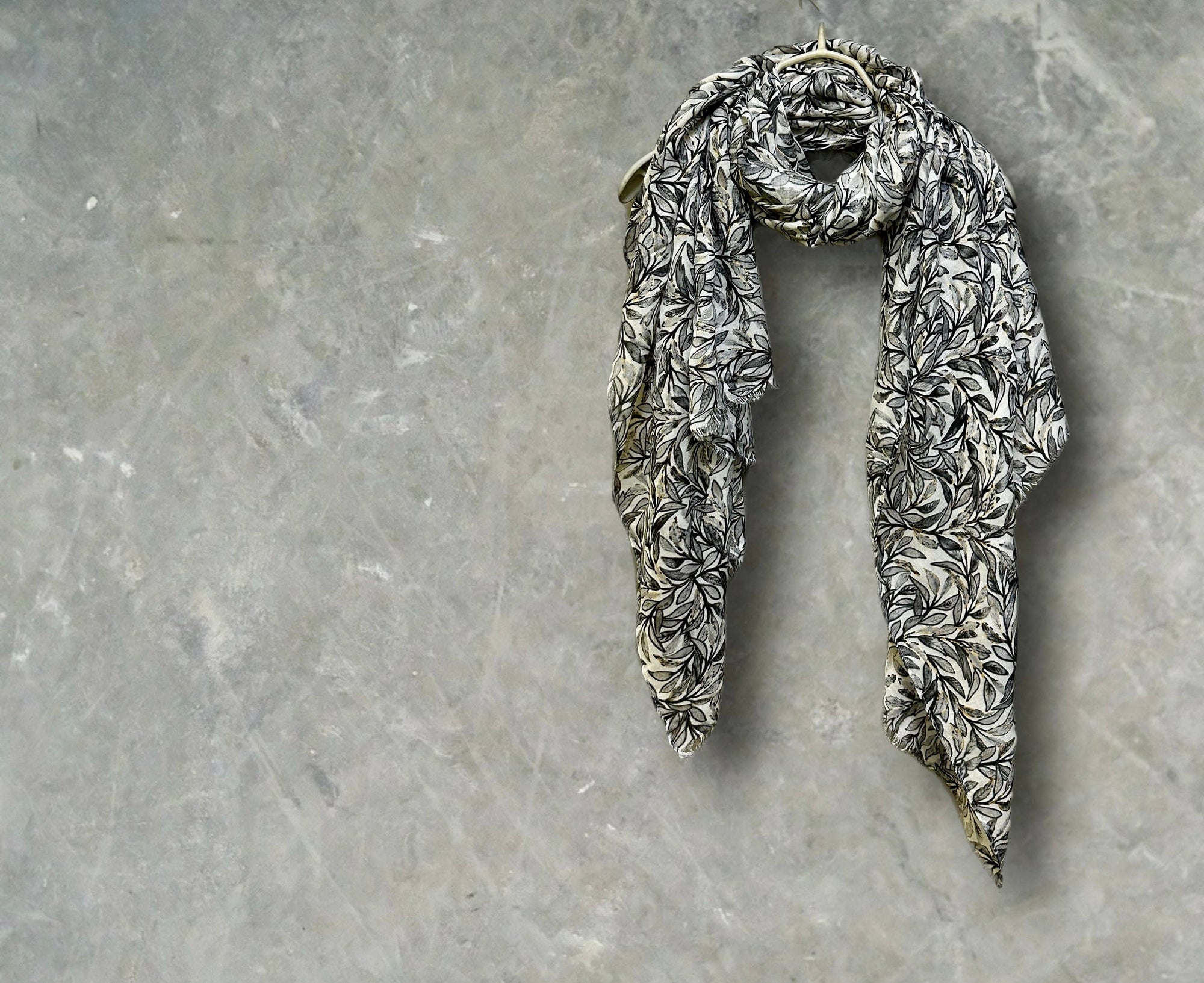 Chic Sketched Leaves Black Scarf with Gold Flakes.
