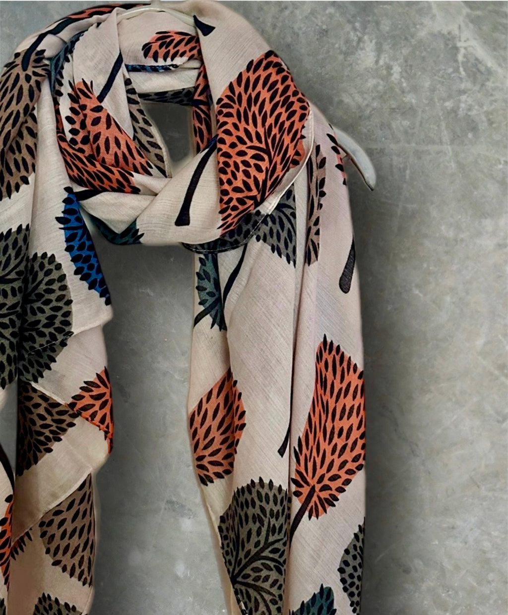 Stylish Light Pink Botanical Print Featuring various Tree Cotton Blend Scarf