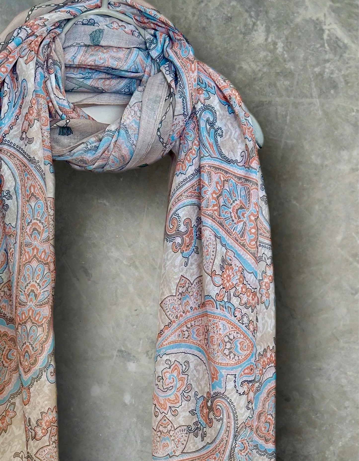 Beige Paisley Pattern Cotton Scarf, Ideal Gifts for Women on Mother's Day,Birthdays,Christmas,Versatile for All Seasons