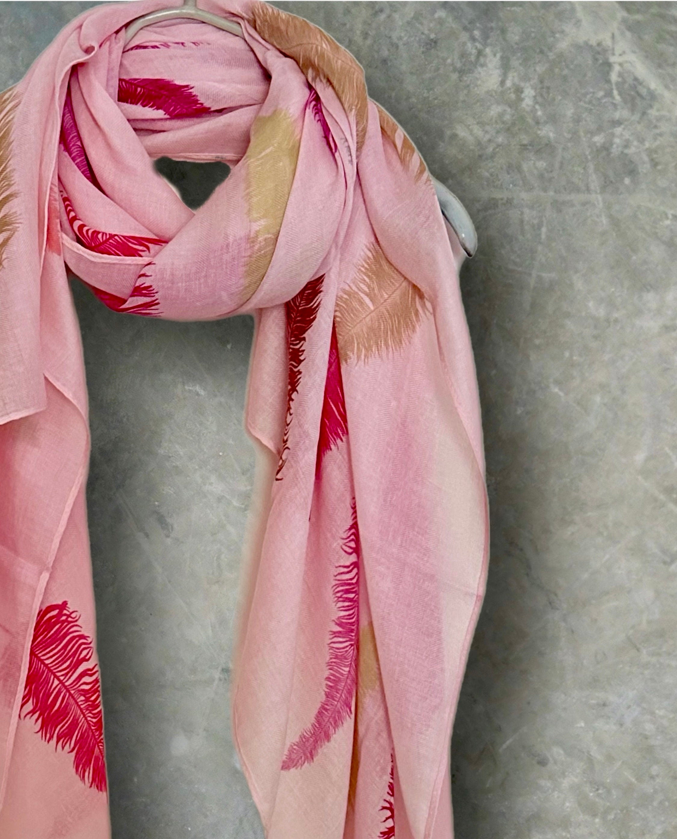 Feathered Pink Cotton Blend Scarf