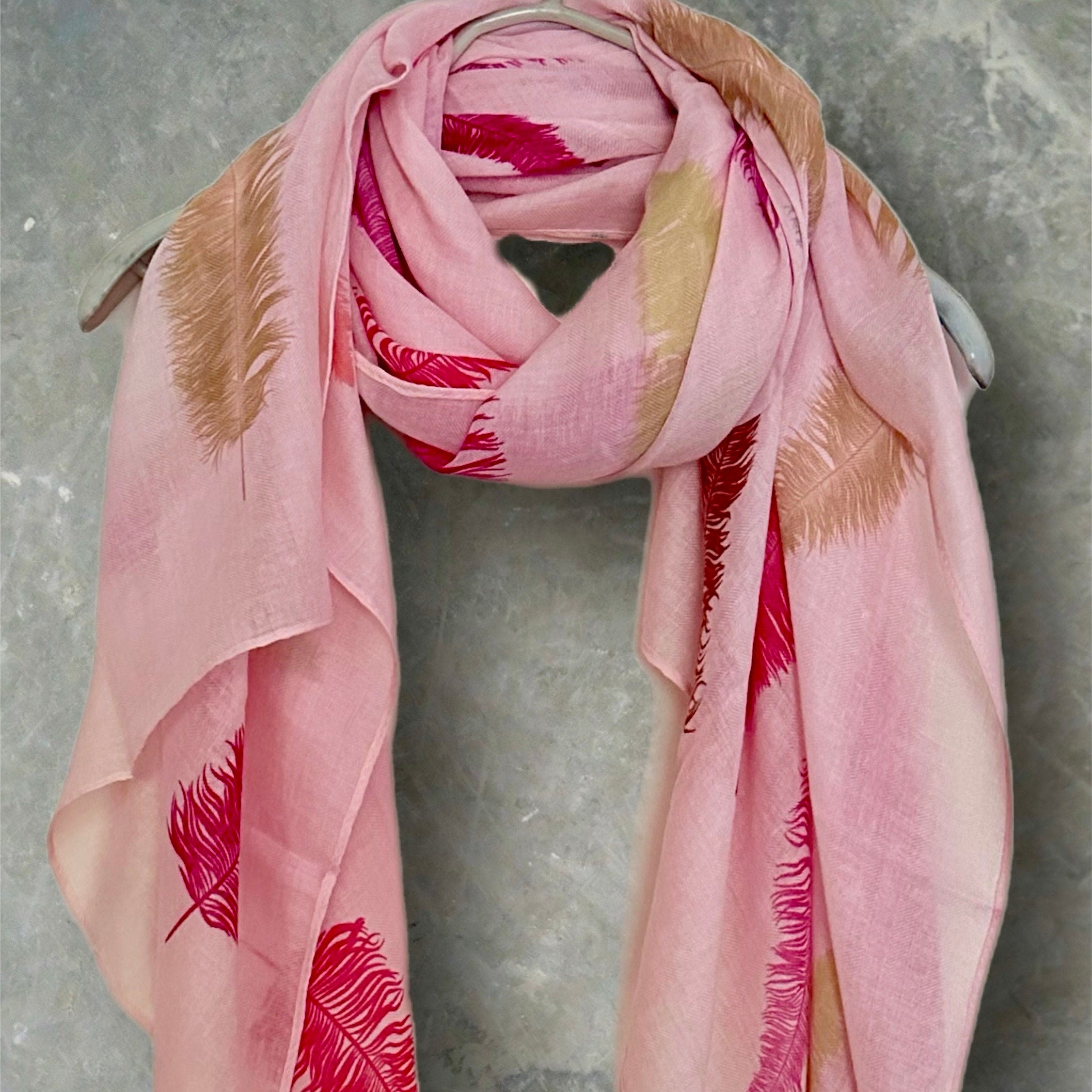 Feathered Pink Cotton Blend Scarf