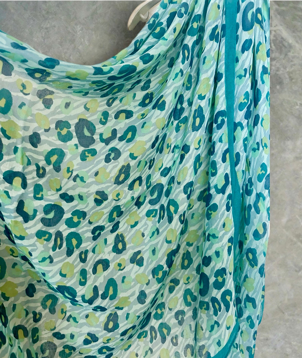 Leopard Print Turquoise Scarf