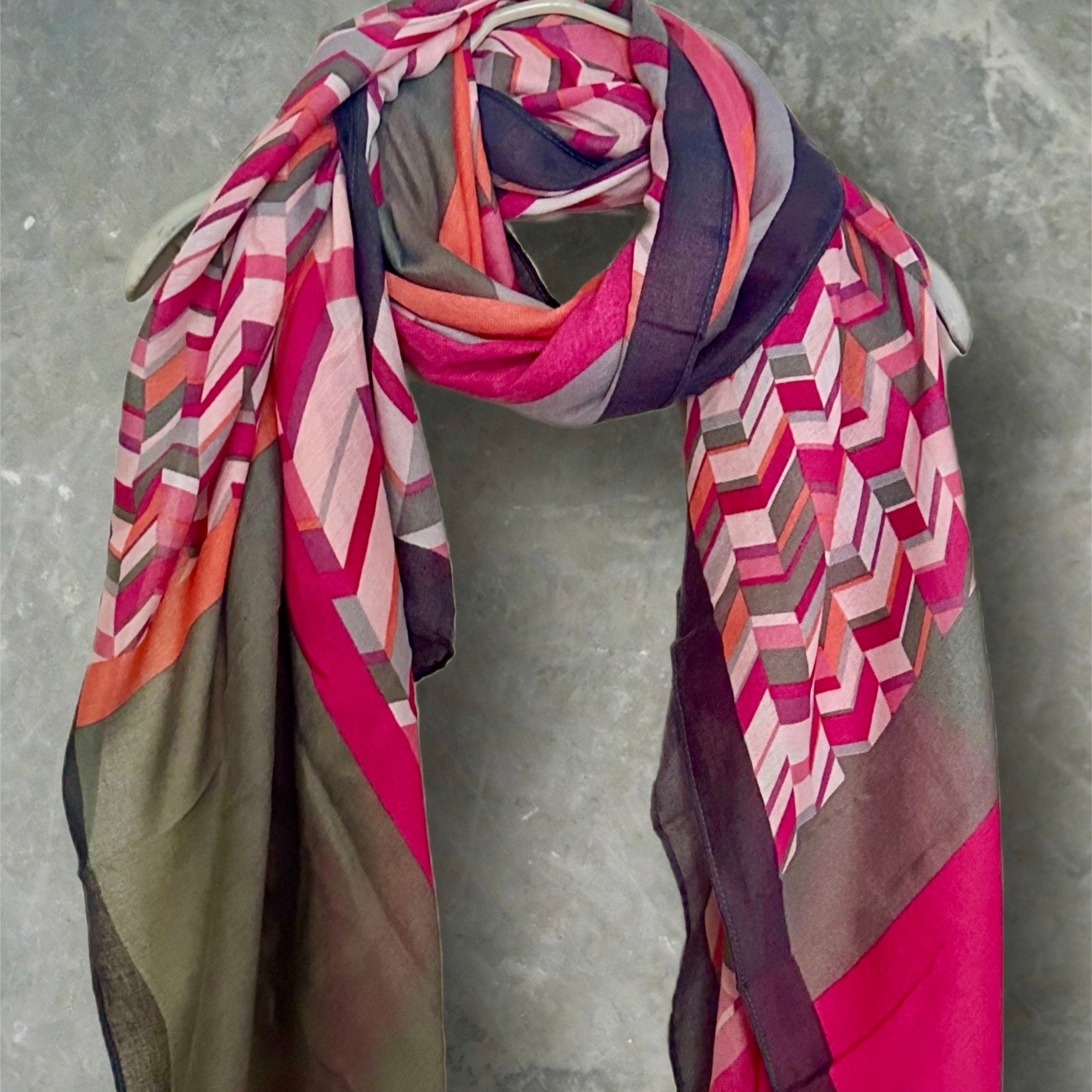 Geometric Pink Scarf with Black Trim
