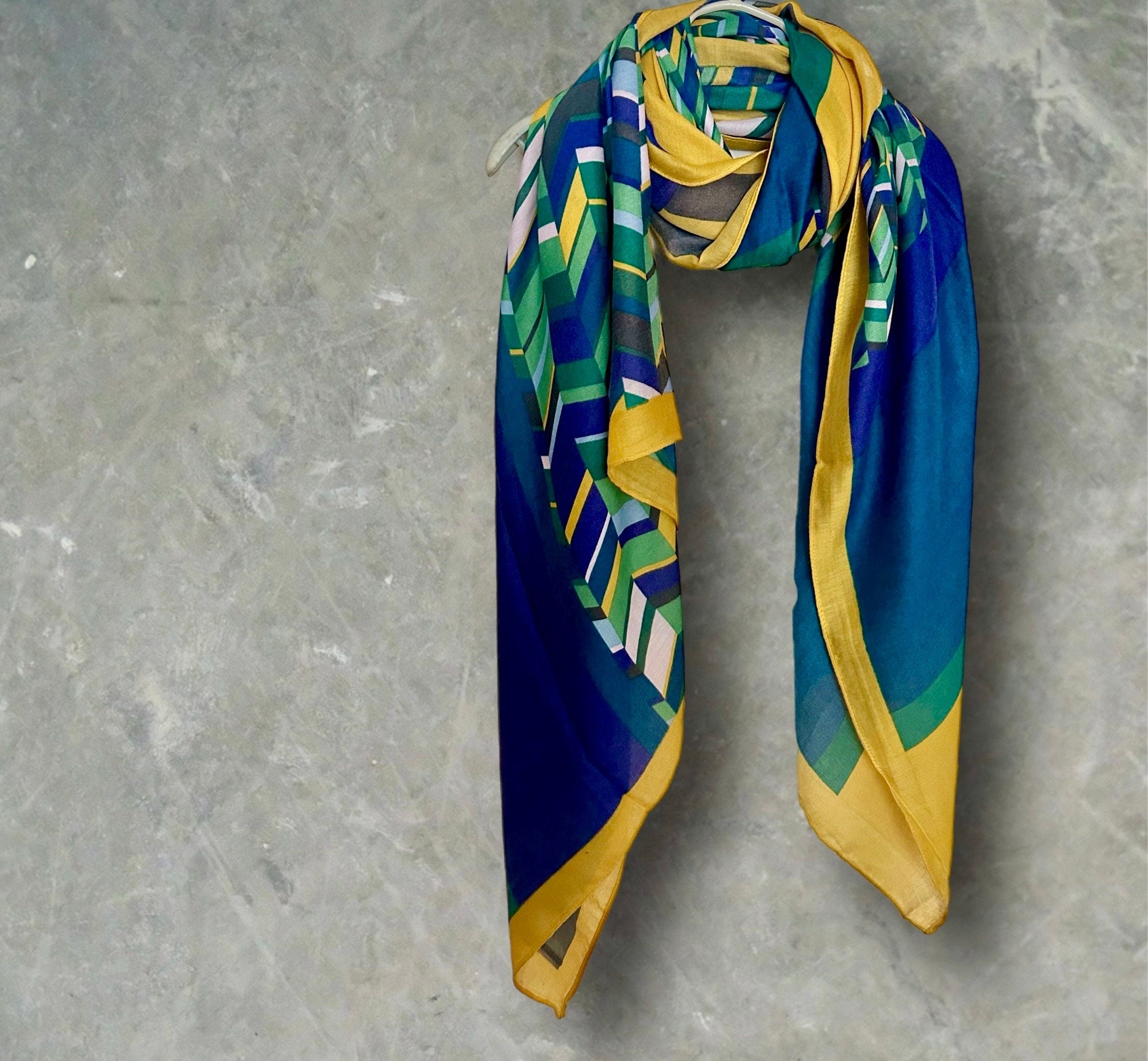 Geometric with Yellow Trim Blue Scarf