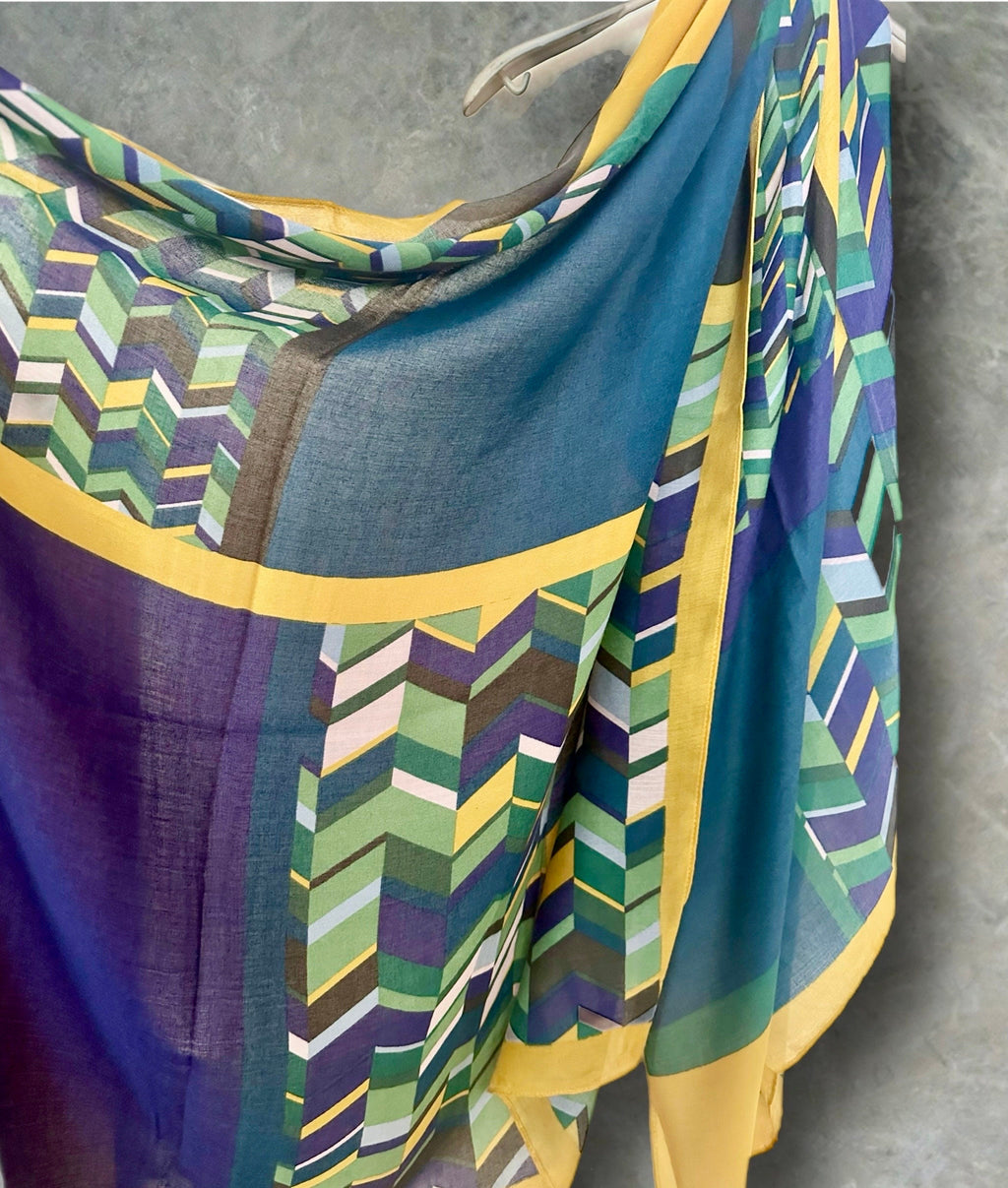 Geometric with Yellow Trim Blue Scarf