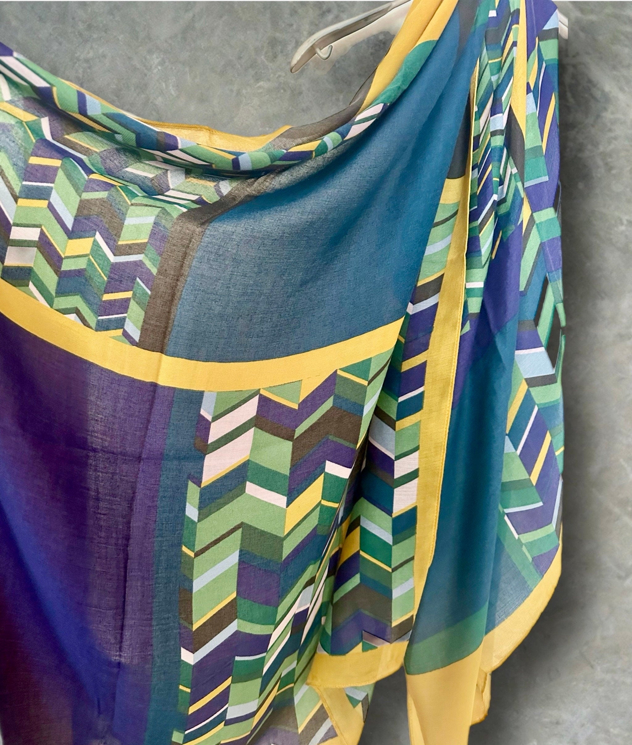 Geometric with Yellow Trim Blue Scarf