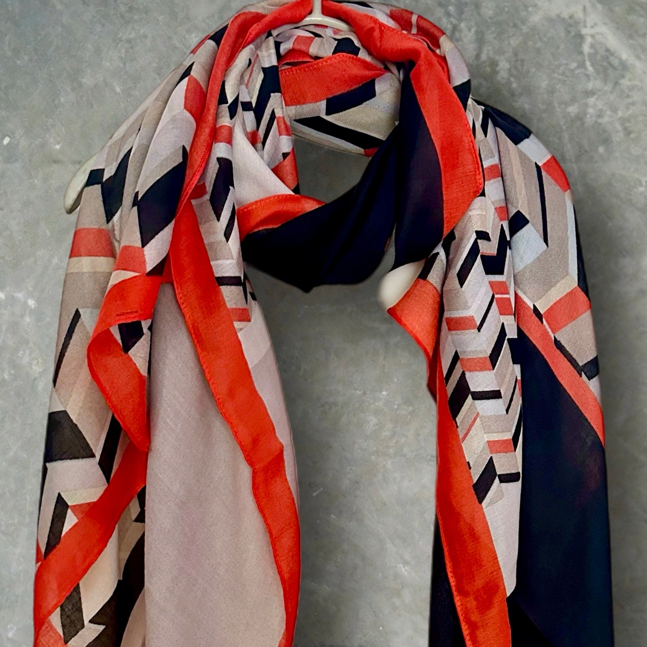 Geometric with Red Trim Grey Scarf