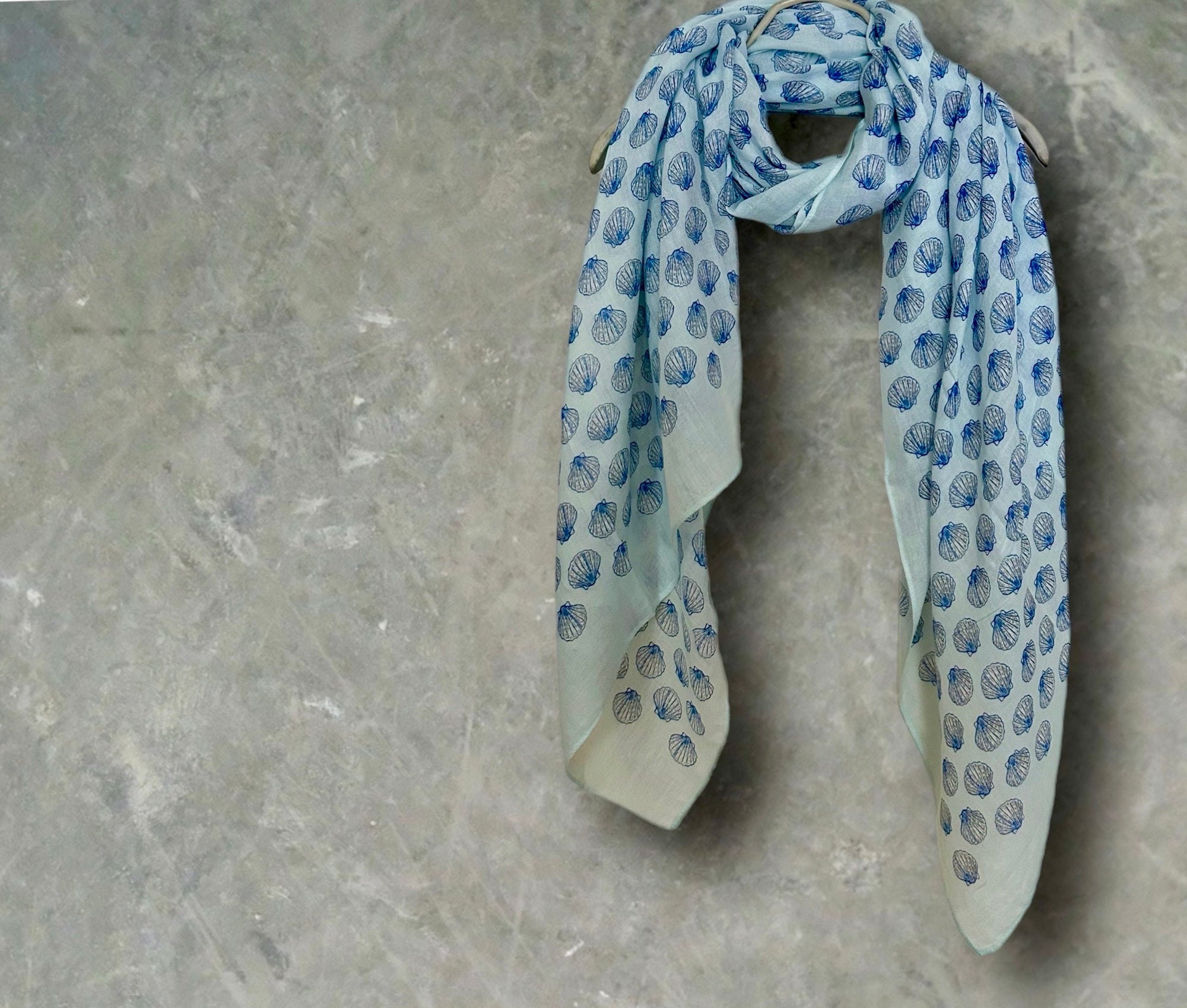 Light Blue Seashell Pattern Women Cotton Scarf