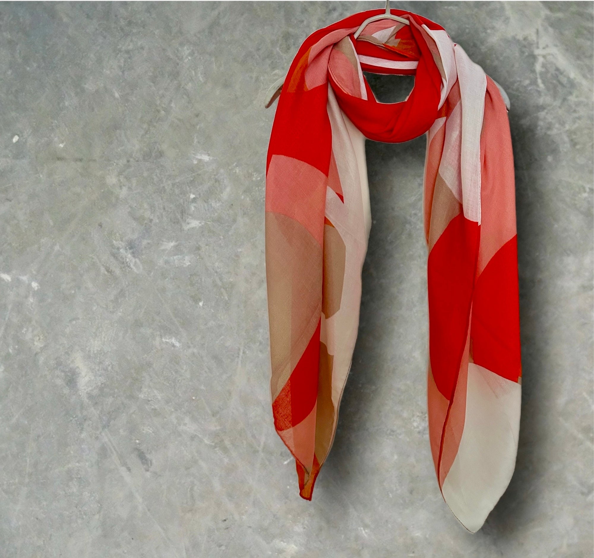 Red and White Geometric Abstract Cotton Scarf